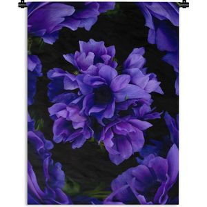 Wandkleed Abstracte Bloemen - Abstract patroon van paarse bloemen op een zwarte achtergrond Wandkleed katoen 150x200 cm - Wandtapijt met foto