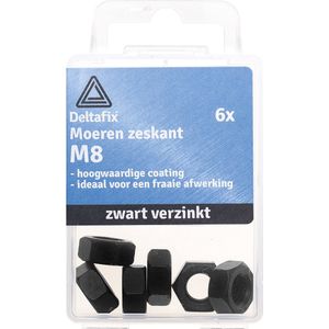Deltafix moer zeskant zwart verzinkt m8 din 934 6 st.