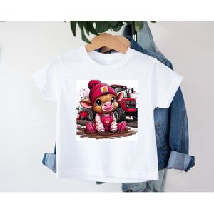 Kinder T-shirt met vrolijke print -boeren - tractor- wrangler -koeien -dieren - boy -girl - cow 9
