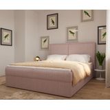 Gestoffeerd Continentaal Bed, Bonell-matras en Topper, Tweepersoonsbed met Gestoffeerd Hoofdeinde en Bedbox, Boxspring Bed 04 - 160x200 - Lichtroze (Ambience 15)