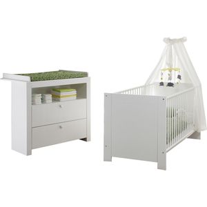 Nursery 2 Meubelset - Babybed en Dressoir - Complete bundel - Modern design - Klassiek wit