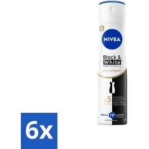 6 x NIVEA Deodorant Spray Black & White Silky Smooth 150 ml - NIVEA Deodorant - Anti-transpirant - 72 Uur Bescherming - Anti-vlekken - Witte Strepen