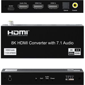 NÖRDIC HDMI Audio extractor - 8K60Hz - HDMI 2.1 - Geschikt voor Playstation 5, Xbox Series X/S, Blu Ray Spelers & TV