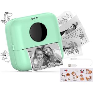 Igoods Mini Printer - Pocket Printer - Draagbare Printer - Bluetooth Printer - Fotoprinter - Draadloos - Oplaadbaar - Groen