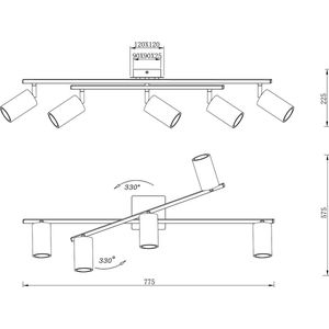 LED Plafondspot - Torna Mary - GU10 Fitting - 5-lichts - Rechthoek - Mat Wit - Aluminium