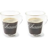 Riviera Maison Dubbelwandige glazen set met C'est Chaud tekst - C'est Chaud Mug Maat M - 220 ML - Glas - Transparant - 2 stuks