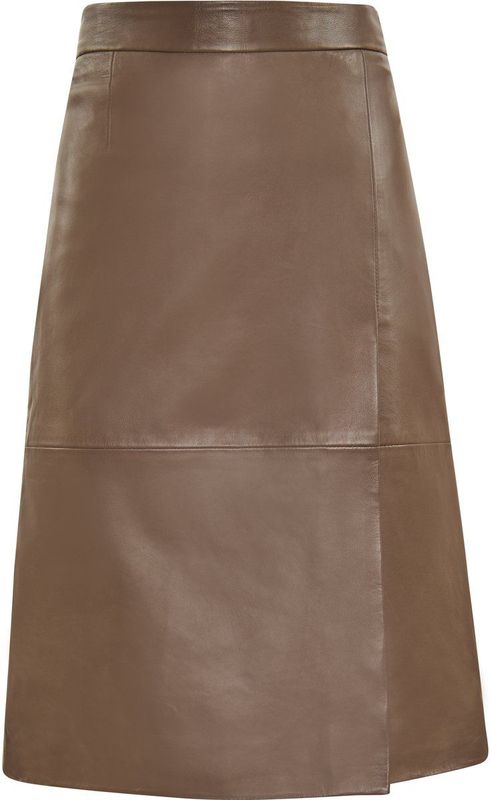 Dreimaster - A-lijnrok - Taupe - Midi - Lamsleer
