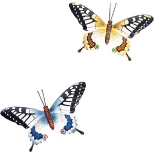 Set van 2x stuks metalen tuin muur wand decoratie vlinders 37 cm - Tuin dieren decoraties