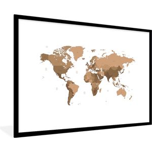 Fotolijst incl. Poster - Wereldkaart - Bruin - Topografie - 120x80 cm - Posterlijst