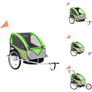 vidaXL Kinderfietskar Groen/Grijs - Stalen frame - Waterbestendig - Geschikt voor 1-2 kinderen - Maximaal gewicht 40kg - Fietskar