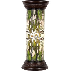 Zuil Tiffany Ø 31x78 cm Groen Wit Glas Rond Bloemen Bureaulamp Tiffany Lamp Zuil Sierlamp