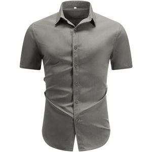 Allthemen Heren Effen Korte Mouwen Overhemd - Losse Fit Kortmouwig Zomer Shirt - M