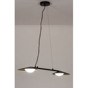 Modern - Zwarte Hanglamp Voorzien van Messingkleurige Detail - Voorzien van Ingebouw - Dimbaar Led.