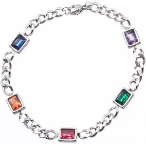 Nouka Dames Armband – Zilver Gekleurd – Ingelegd met Multicolor Steentjes - Stainless Steel – Cadeau voor Vrouwen