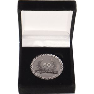 coinsandawards.com - Jubileummunt - 50 jaar - antiek zilver - fluwelen geschenkdoos