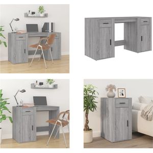 vidaXL Bureau met kast bewerkt hout grijs sonoma eikenkleurig - Bureau Met Kast - Bureaus Met Kasten - Schrijftafel - Schrijftafel Met Kast