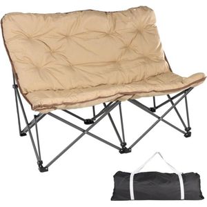 Campingstoel - Klapstoel - 2-zits - Relaxstoel - Inklapbaar - Opvouwbaar - Lichtgewicht - Hoge Rugleuning - Comfortabele Bekleding - met Tas - voor Camping - Tuin - Balkon - Strand - Buiten - 132x81x94cm - Kaki