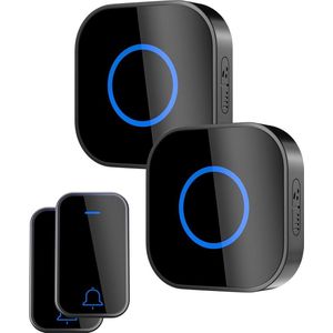 Draadloze Deurbel Kit - Waterdicht IP55 - 2 Drukknoppen - 2 Ontvangers - 350M Bereik - 38 Melodieën - 4 Volumeniveaus - Inclusief Batterij