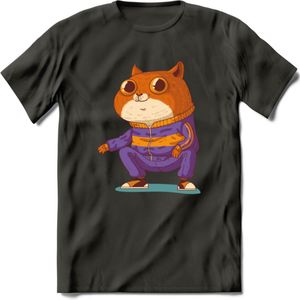 Casual kat T-Shirt Grappig | Dieren katten Kleding Kado Heren / Dames | Animal Skateboard Cadeau shirt - Donker Grijs - XL