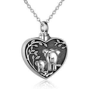 Zoëies as ketting met olifant zilverkleurig - gedenkhanger - urn - hart - liefde
