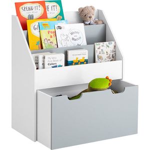 Rootz Kinderboekenplank met speelgoedkist - Opbergorganisator - Boekenkast - MDF-materiaal - Gemakkelijke toegang voor peuters - Met wielen - 62,5 cm x 70 cm x 30 cm
