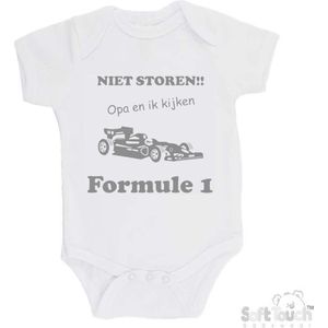 100% katoenen Romper ""Niet storen!! Opa en ik kijken Formule 1"" Unisex Katoen Wit/grijs Maat 62/68