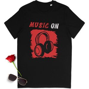 Muziek t-shirt - Music on quote tshirt- Leuk muziek t shirt voor mannen en vrouwen DJ - Dames, heren tshirt met print opdruk - Unisex maten: S M L XL XXL XXXL - Tshirt kleur: Zwart.