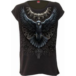 Spiral Dames Tshirt -S- RAVEN SKULL Zwart