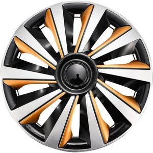 Allecto plus - Set van 4 wieldoppen, goud zilver zwart glanzend, stalen velgen, 13-16 inch, Cool hubdoppen, tuning accessoires - 33 cm