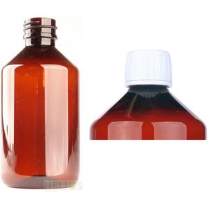 Helios Holland PET medicijnfles 250ml amber incl witte dop 15 Stuks