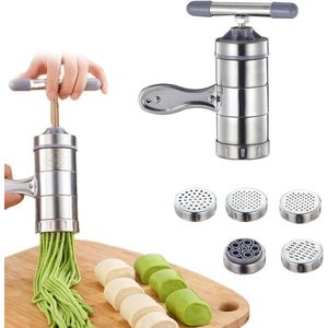 Handmatige pastamachine van roestvrij staal - Draagbare spaghettimachine met 5 vormen - Vers pastamachine voor thuis of restaurant 18x135x9 cm