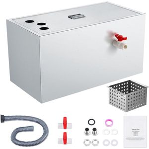 Vetvanger, 11kg top inlaat afscheider, 6.4 GPM afvalwater olie water afscheider, roestvrij stalen vetvanger onder gootsteen voor restaurant, kantine, thuiskeuken