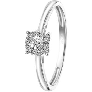 Lucardi Dames Ring met 10 diamanten 0,08ct - Ring - Cadeau - 14 Karaat Goud - Witgoud