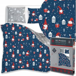 Kerst - Dekbedovertrek - Katoen - 140x200 cm - Sneeuwman & Kerstman