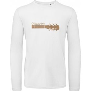 B & C - Heren T Shirt Gitarist - Lange Mouw - Wit - Maat S