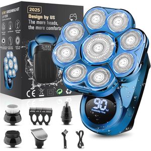 9D elektrisch scheerapparaat voor kale mannen, geüpgraded 6-in-2 hoofdscheerapparaat voor kale mannen, waterdichte nat/droge verzorgingsset, elektrisch scheerapparaat voor mannen, draadloos oplaadbaar