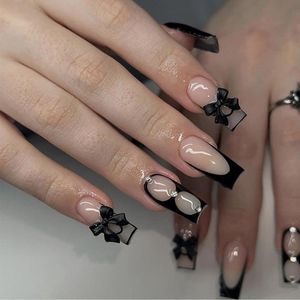 Set of 24 Press On Nails with Bow Design - Includes Self-Adhesive Stickers and Nail File - Perfect Gift for Women.