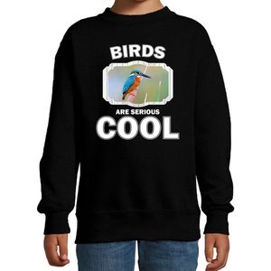 Dieren vogels sweater zwart kinderen - birds are serious cool trui jongens/ meisjes - cadeau ijsvogel/ vogels liefhebber - kinderkleding / kleding 134/146