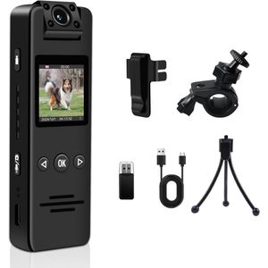 CLVP® Bodycam - Action Cam - Spycam - Bewegingsdetectie - 180º Draaibare Lens - Bodycam Politie - Full HD - Zwart