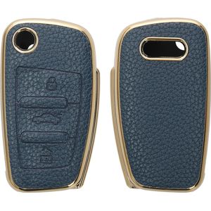 kwmobile Sleutelhoesje van leer geschikt voor Audi 3-knops autosleutel - sleutelcover voor autosleutel in donkerblauw / goud
