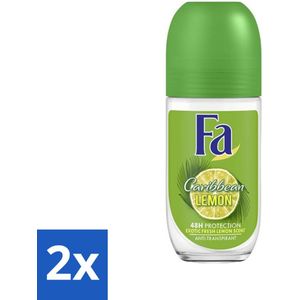 Fa - Deodorant Roller - Caribbean Lemon - Verfrissend - 48 uur Bescherming - Citrusachtig - 50 ml - Voordeelverpakking - 2 stuks