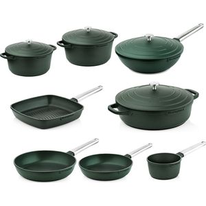 Westinghouse Pannenset - Braadpan, Hapjespan, Wokpan, Koekenpan, Grillpan en Steelpan - Performance Gracious Green 