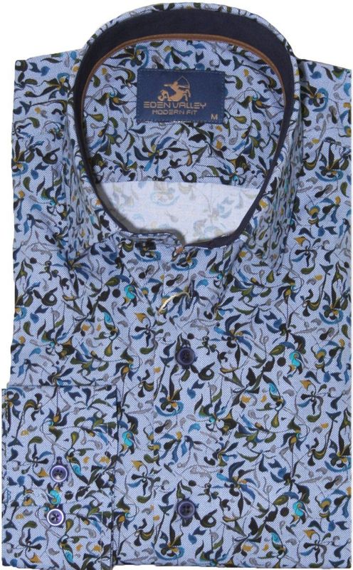 Eden Valley - Lange mouw overhemd - Heren - M - Blauw - Katoen - 515040 Modern fit