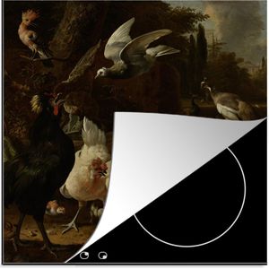 KitchenYeah® Inductie beschermer 78x78 cm - Vogels in een park - Schilderij van Melchior d'Hondecoeter - Kookplaataccessoires - Afdekplaat voor kookplaat - Inductiebeschermer - Inductiemat - Inductieplaat mat