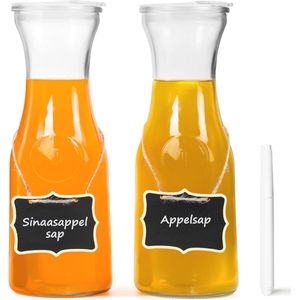 Glazen Karaf met Dop - 1 L Water Pitcher Set met Krijtbord Labels & Markeerstift