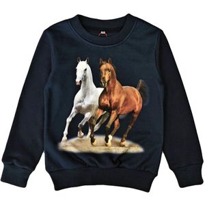 Kinder sweater, trui, paarden, donkerblauw, maat 92, navy, horses, kind, paard, ZEER MOOI!