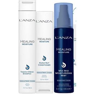 L'anza Healing Moisture set - Tamanu cream shampoo 300ml - Kukui nut conditioner 250ml - Moi moi moisturizing mist 150ml - drooghaar
