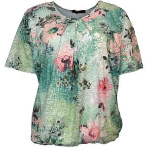 Pink Lady blouse - E105 - groen print - korte mouwen, ronde hals, elastiek - maat S