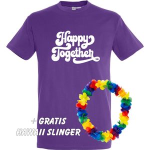 T-shirt Happy Together | Love for all | Gay pride | Regenboog LHBTI | Paars | maat XS