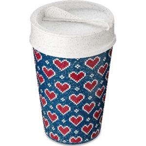 Dubbelwandige Koffiebeker met Deksel, 0.4 L, Organic, Red Hearts - Koziol | Iso To Go